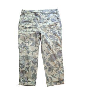 Chicos Floral Capri Pants Size 2 Beige Gray Stretch Cotton Blend Womens Casual W